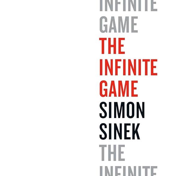 A cover image of Simon Sinek's book about long term organizational success, with high contrast text highlighting the title in red.